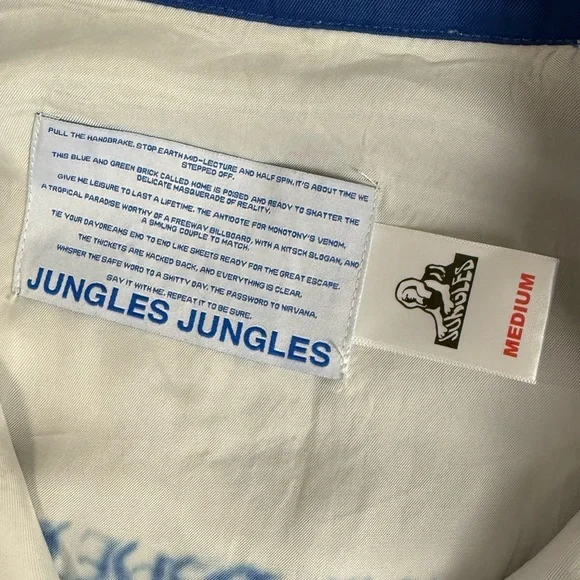 NEW JUNGLES Life Is Beautiful Reversible Jacket Medium Blue White Full Zip NWO